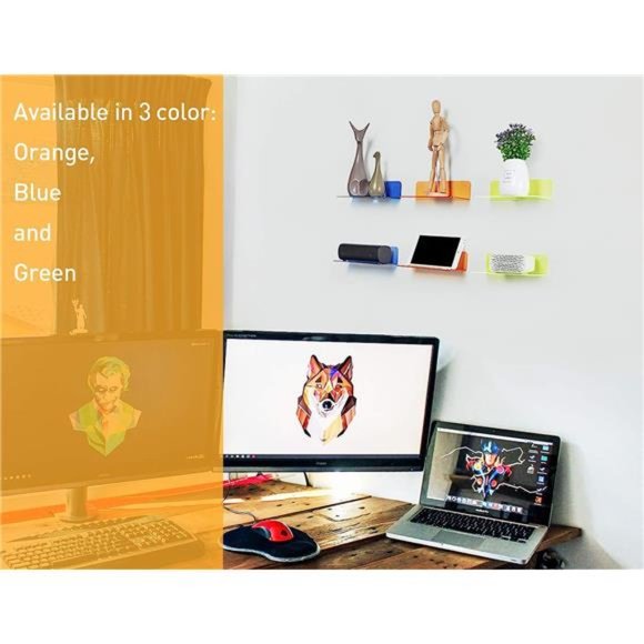Small Acrylic Floating Wall Shelves Set of 2, Flexible Use of Wall Space, 9 Inch - Picture 4 of 6